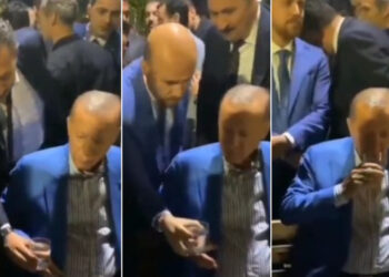 Erdoğan korumasının uzattığı bir bardak suyu alamadı, oğlu uzatınca içti